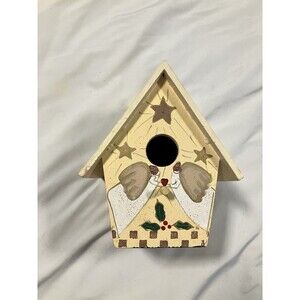 Wooden Hanging Christmas Bird House Angels Peace Love & Joy Holiday Garden Decor
